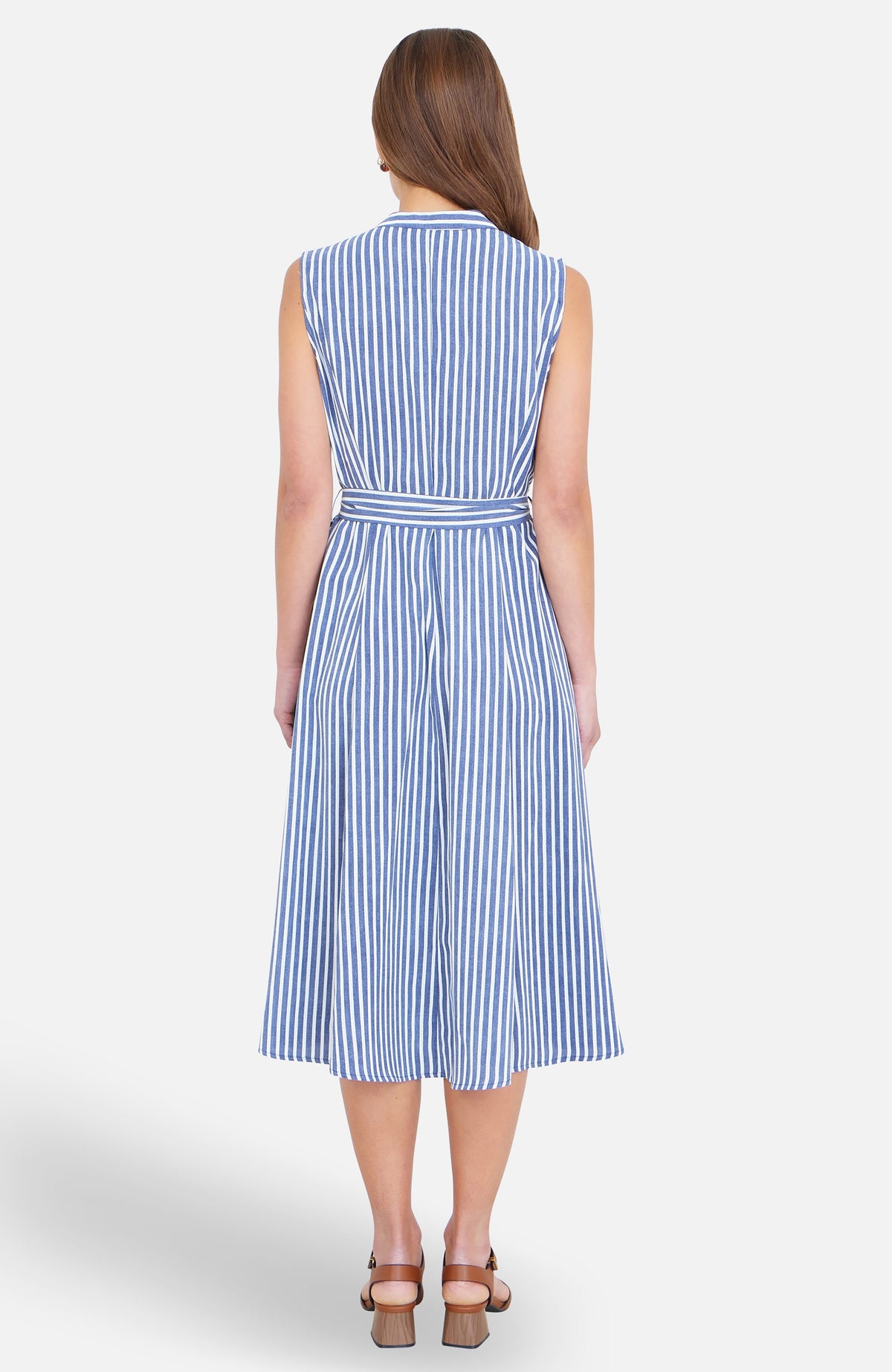 thumbnail image 2 of Yumi Stripe Midi Sleeveless Shirt Dress - Navy, 4, 2 of 4