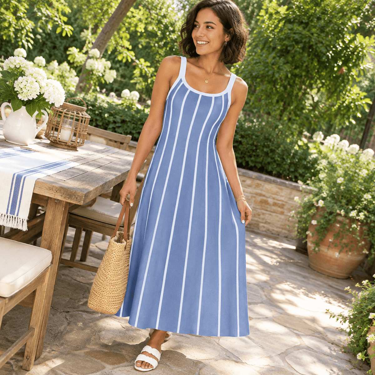 thumbnail image 6 of Womens Summer Sleeveless Striped Vacation Midi Dress, 6 of 9