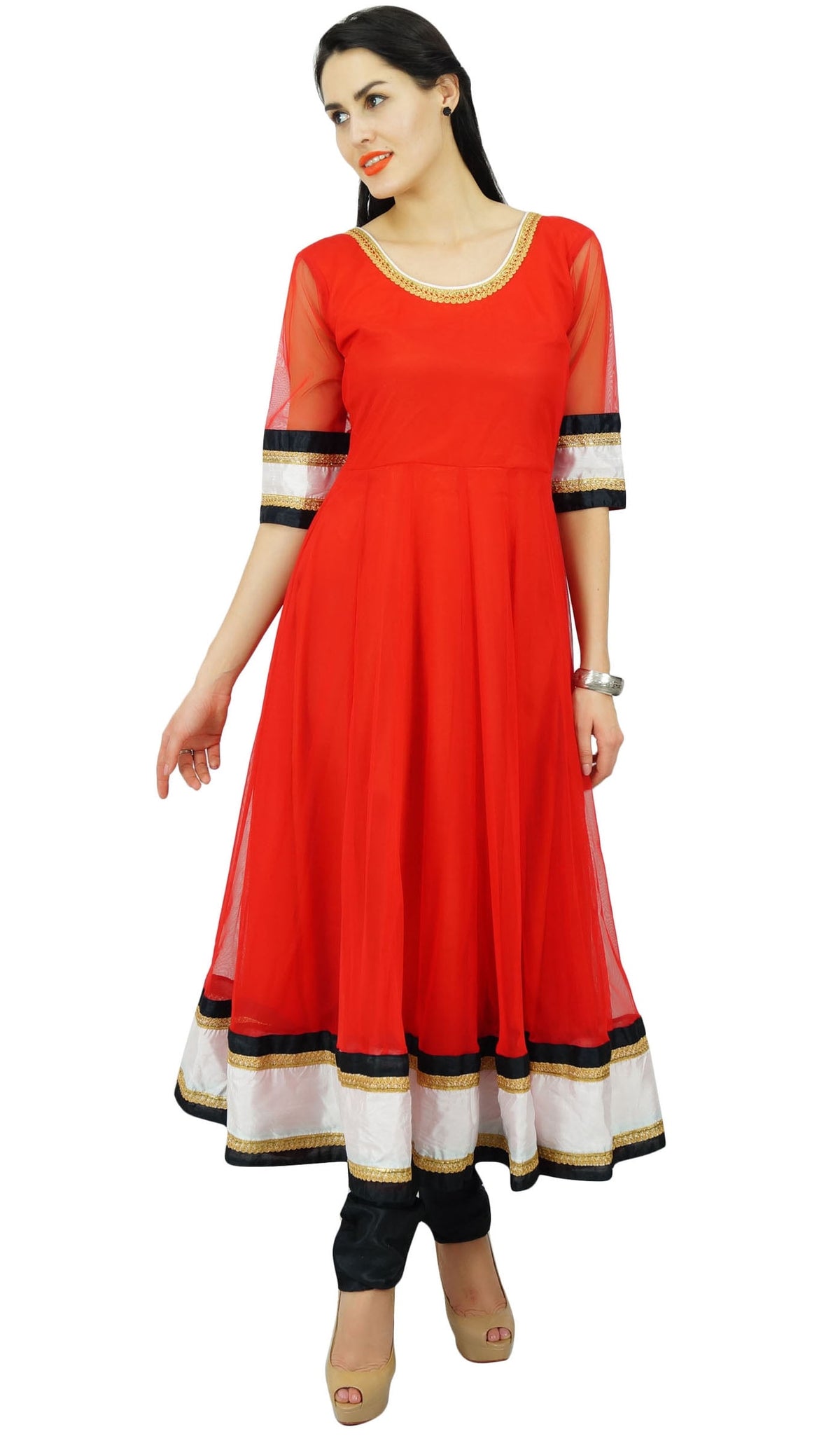 thumbnail image 2 of Atasi Womens Readymade Red Net Salwaar Kameez with Designer Dupatta, 2 of 7