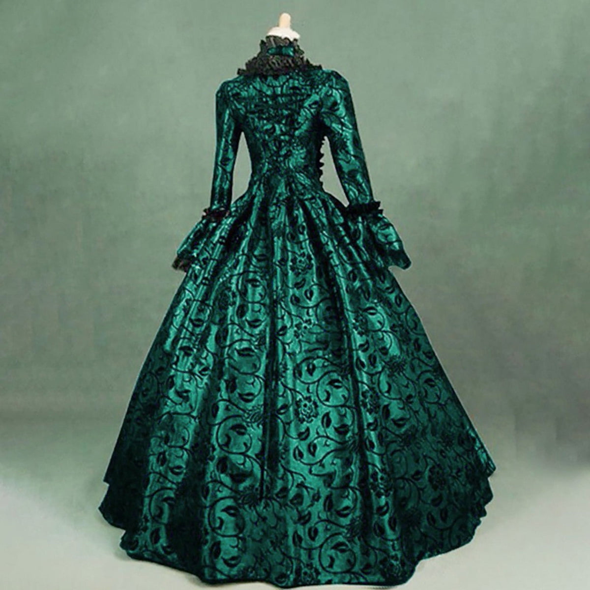 thumbnail image 5 of Sakmal Summer Dresses for Women Long Green Ball Gown Dresses Patchwork Long Sleeve Bell Sleeves Lace Gothic Plus Size Summer Dresses, 5 of 9