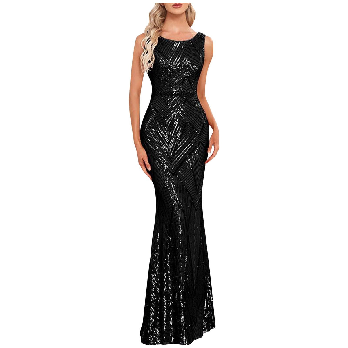 thumbnail image 2 of Plus Size Evening Dresses for Women, Sparkling Sequin Mermaid Gown for Prom and Formal Party, Sleeveless Round Neck Long Dress, 2 of 9