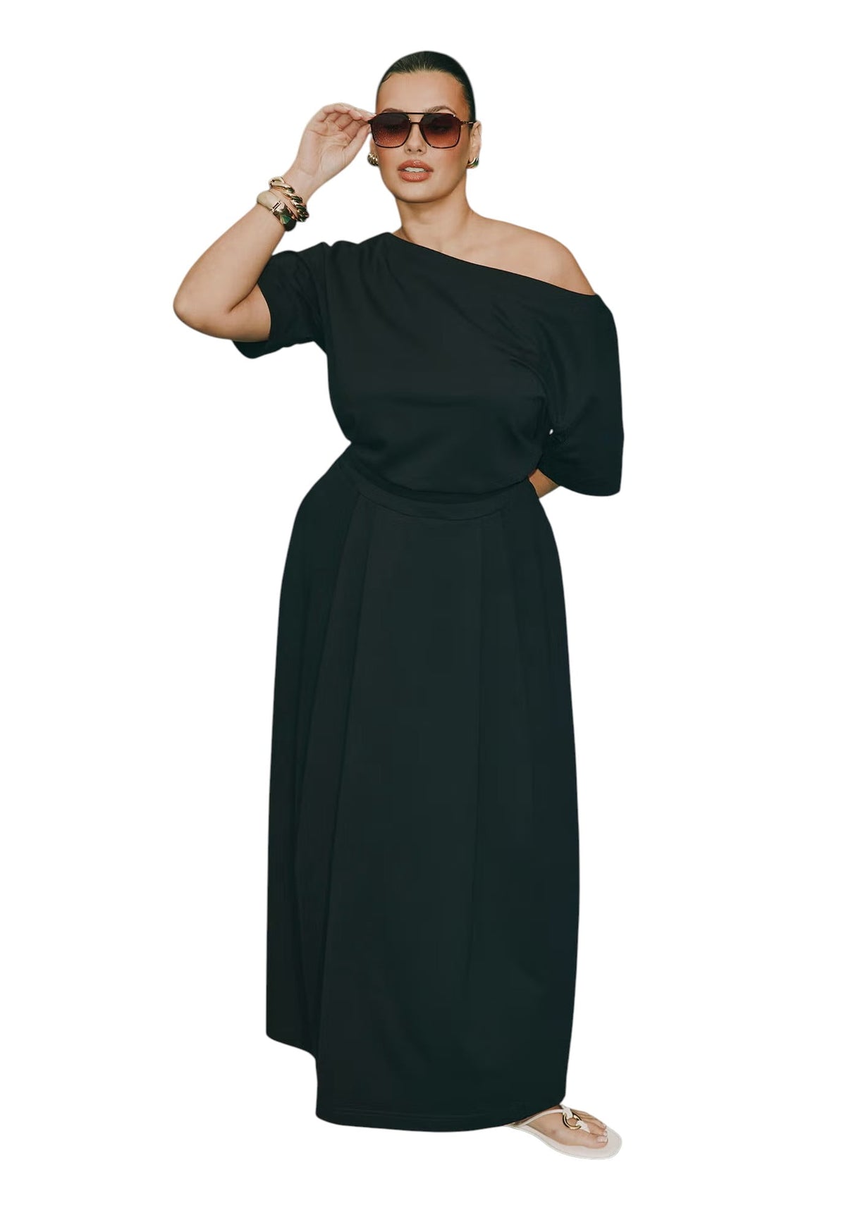 thumbnail image 5 of ELOQUII Women's Plus Size Asymmetrical Neck A-Line Dress, 5 of 5