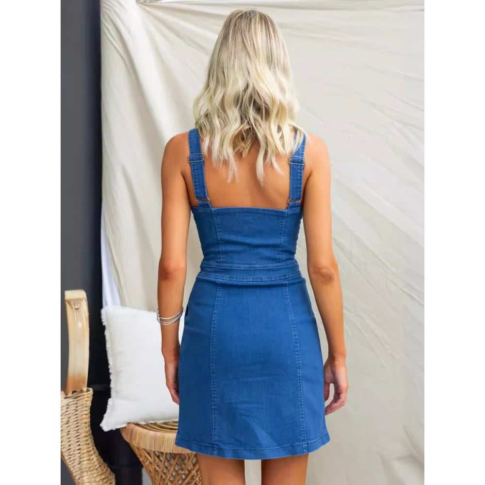 thumbnail image 3 of Spring/Summer Casual Slim Fit Denim Sleeveless Dress for Women, 3 of 5