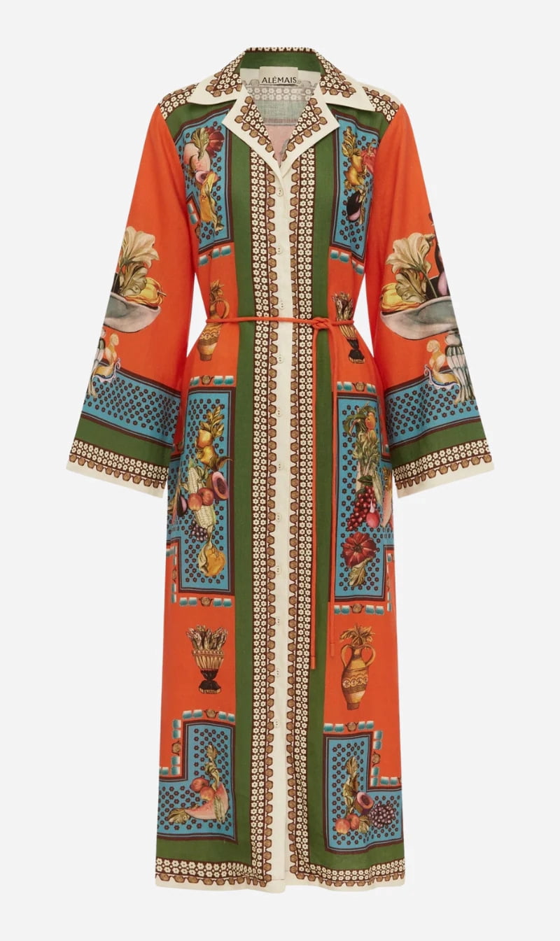 thumbnail image 1 of 2026 New Women's Cotton-Linen Printed Long Dress with Suit Collar, 1 of 6