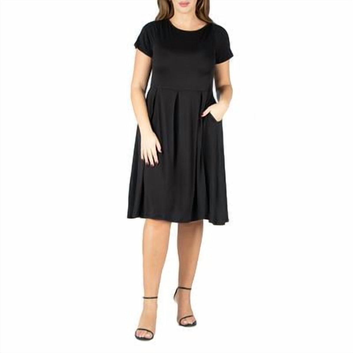 thumbnail image 1 of 24seven Comfort Apparel Womens Plus Short Sleeve Midi Dress Black Size 2X NWT, 1 of 1