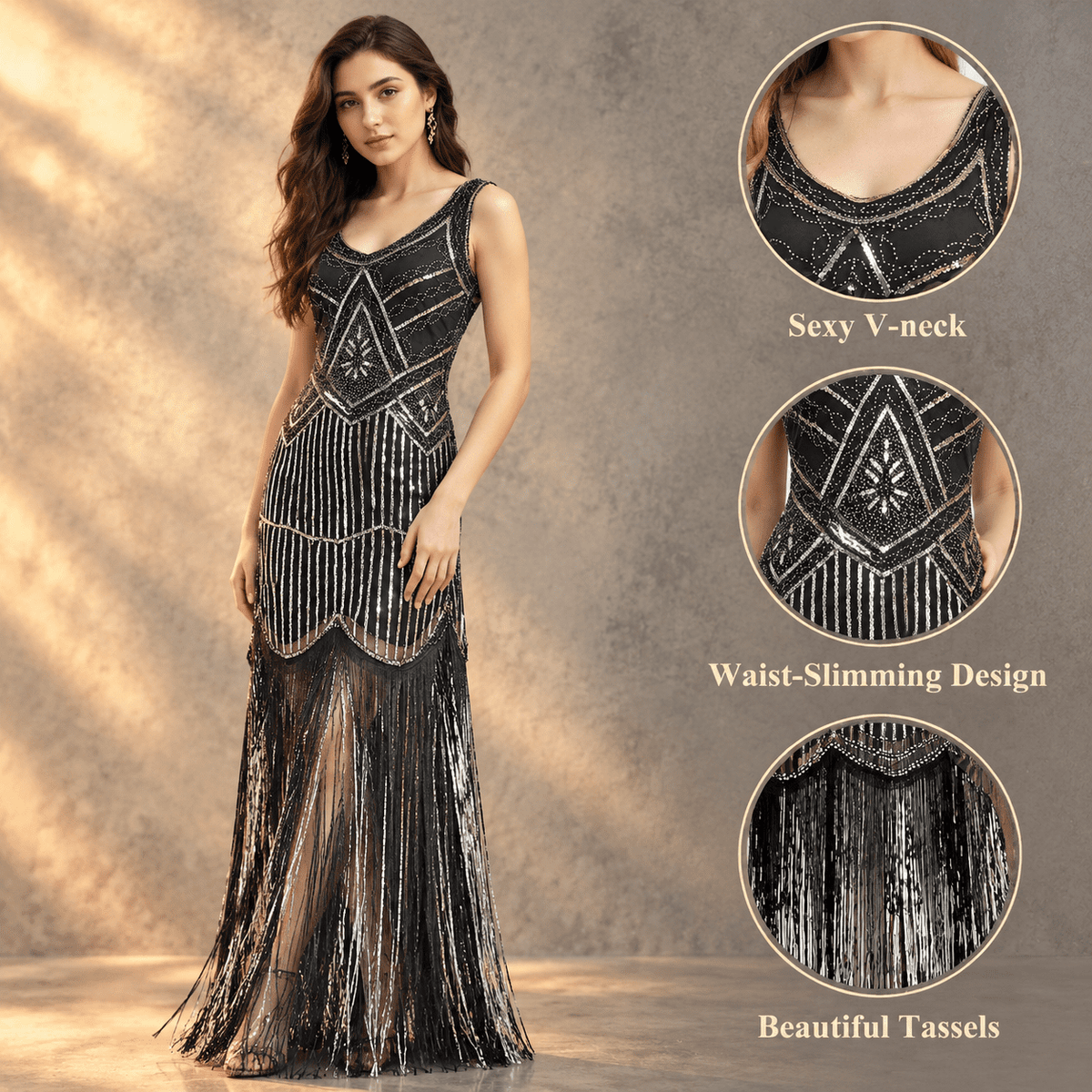 thumbnail image 3 of 1920s Flapper Dresses For Women Fringed Sequin, 3 of 6