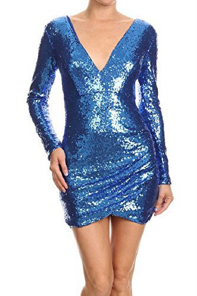 thumbnail image 1 of 2Chique Boutique Women's Royal Blue Sequins Body Con V-Neck Dress (large), 1 of 1