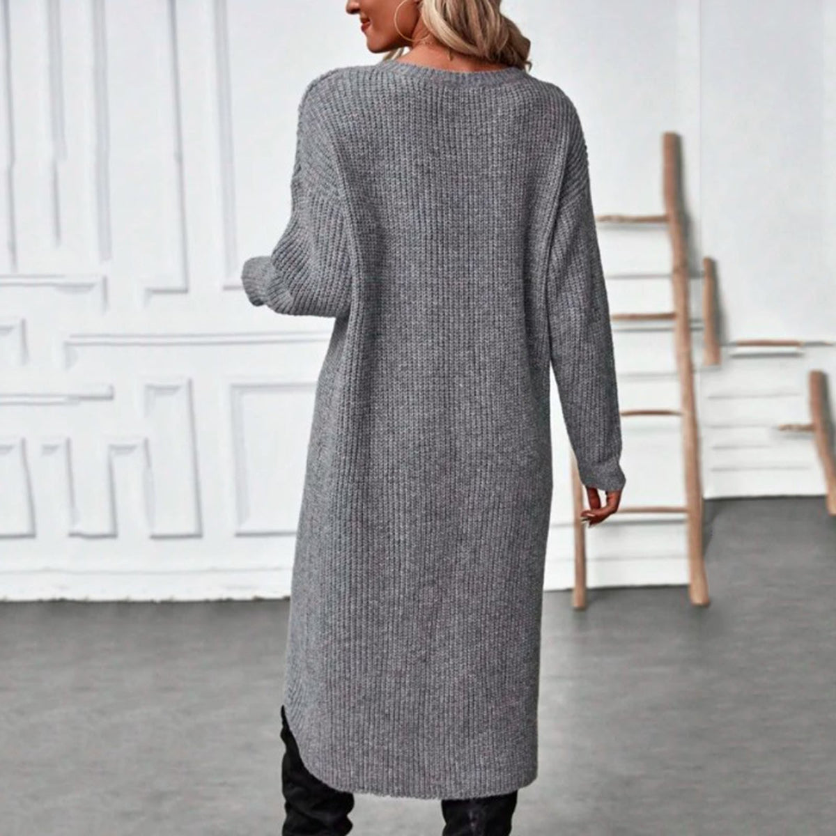 thumbnail image 4 of Women's Sweater Dress Knit Dress Dress Midi Dress Knitwear Warm Fashion Plain Outdoor Daily Going Out Crew Neck Long Sleeve Dress Midi Dresses Summer Tunic Dress Sleeveless Tunics Dress Long Sleeve, 4 of 6
