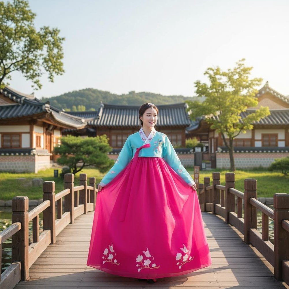 thumbnail image 4 of Slccxzc Women's Traditional Korean Hanbok Dress, Floral Embroidery Palace Wedding Accessories, 4 of 7