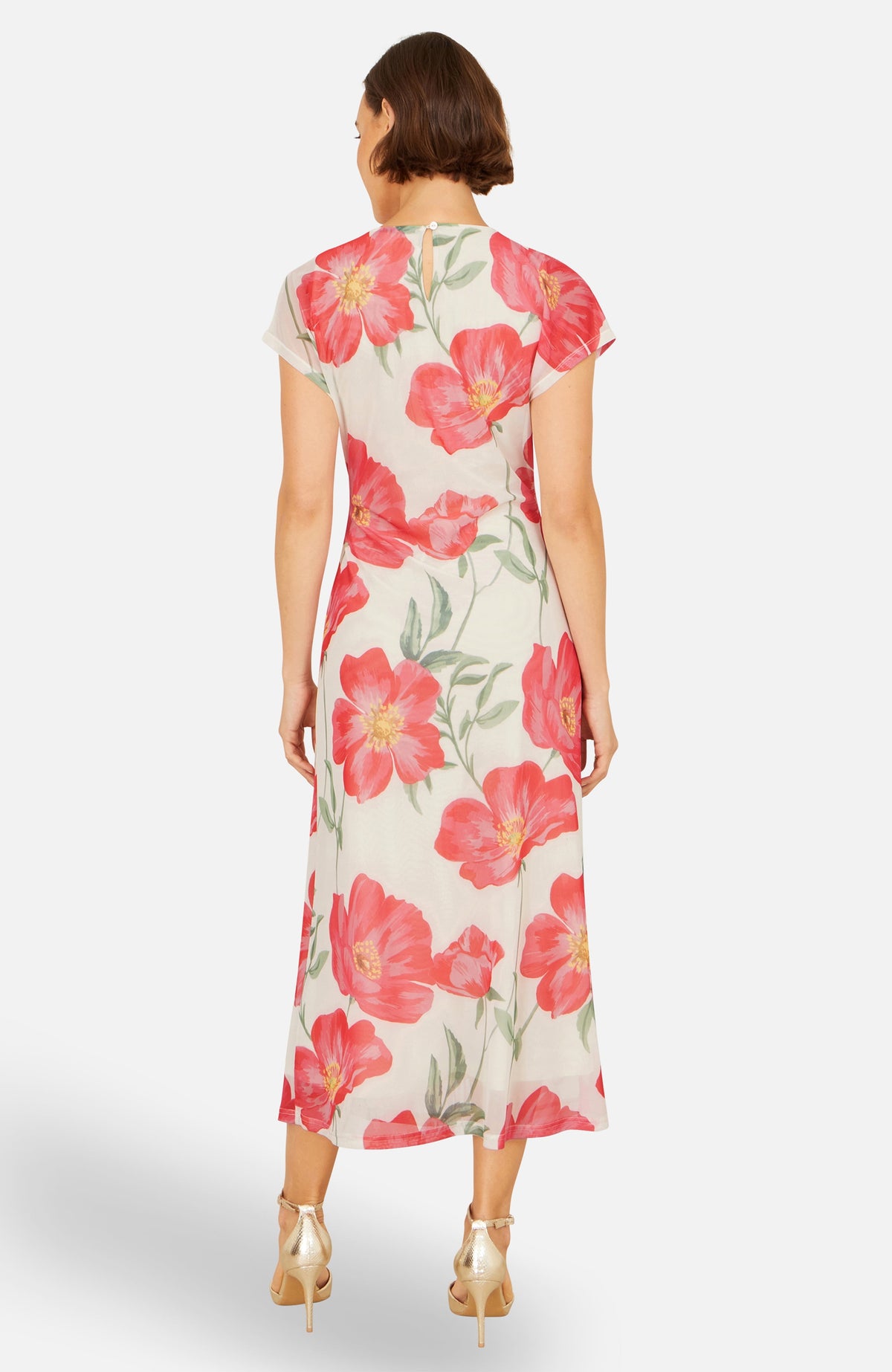 thumbnail image 2 of Yumi Poppy Print Midi Mesh Dress - White, 6, 2 of 5