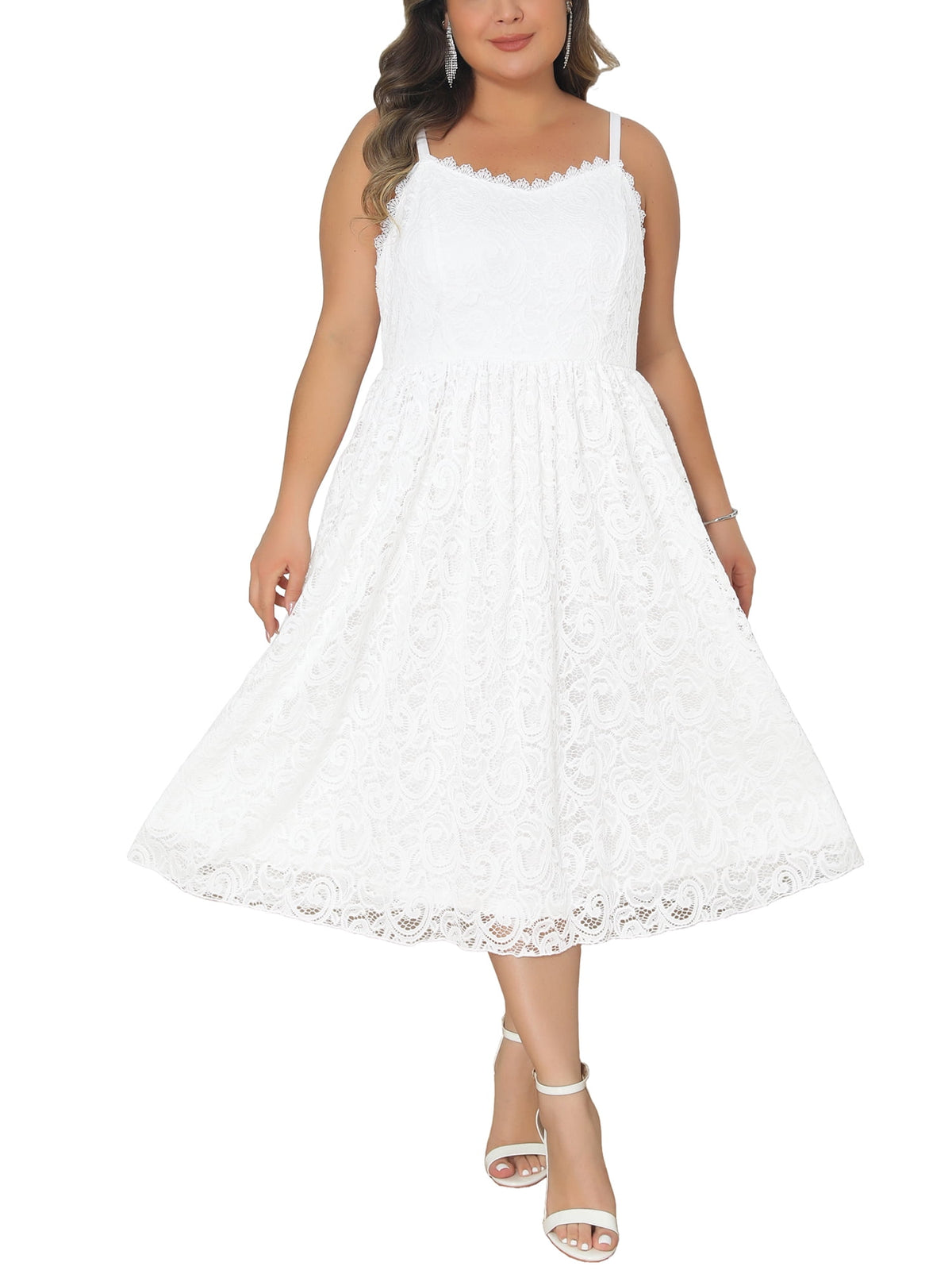thumbnail image 6 of Agnes Orinda Women's Plus Size Easter Wedding Dress Lace Floral Shoulder Straps Back Zipper Overlay Swing Formal Evening Gowns Cocktail Party Long Dresses 1X White, 6 of 7