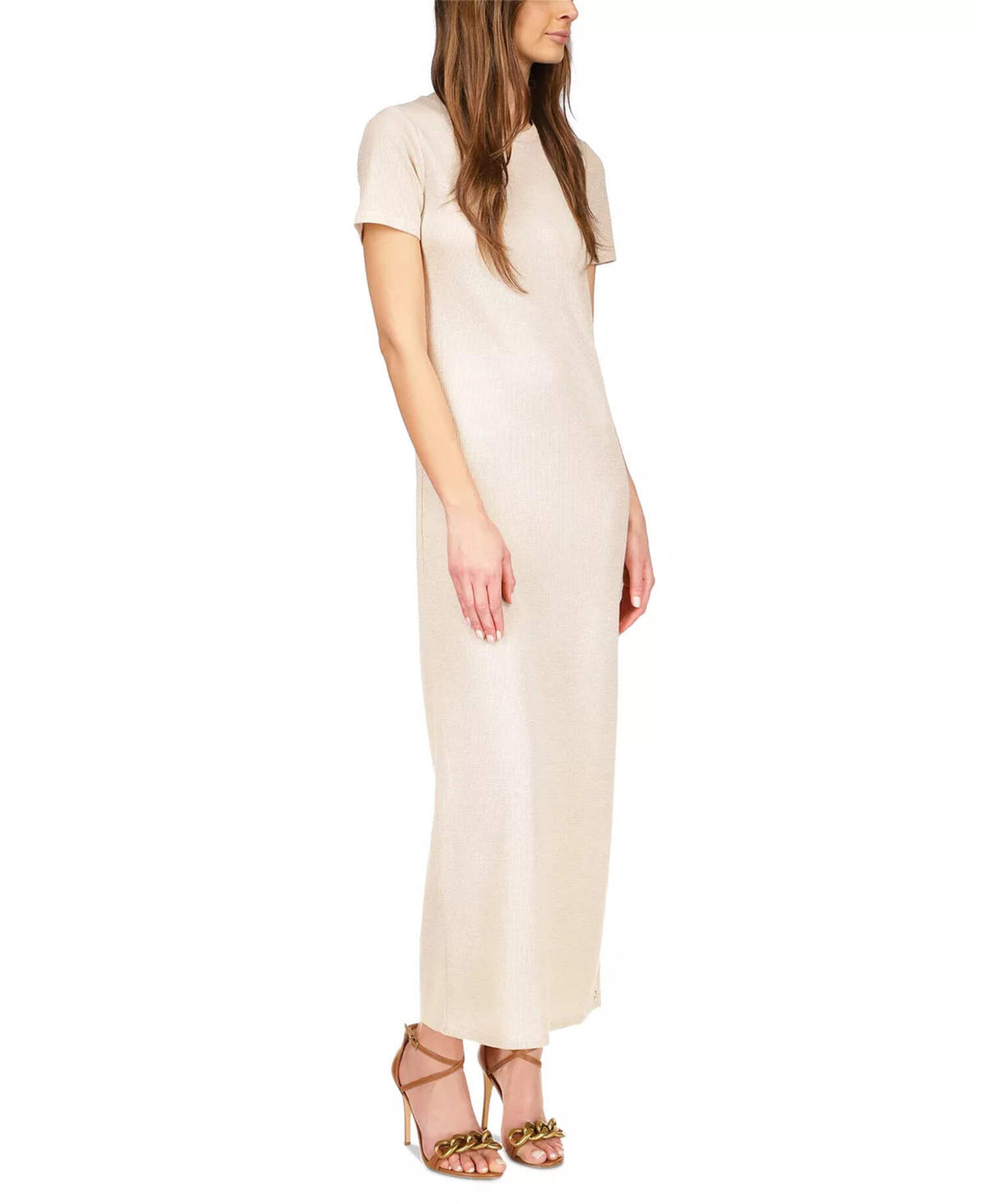 thumbnail image 3 of Michael Michael Kors Womens Ribbed T-Shirt Dress White/Gold XL, 3 of 5