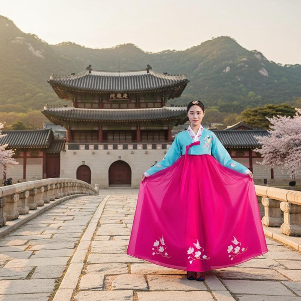 thumbnail image 5 of Slccxzc Women's Traditional Korean Hanbok Dress, Floral Embroidery Palace Wedding Accessories, 5 of 7