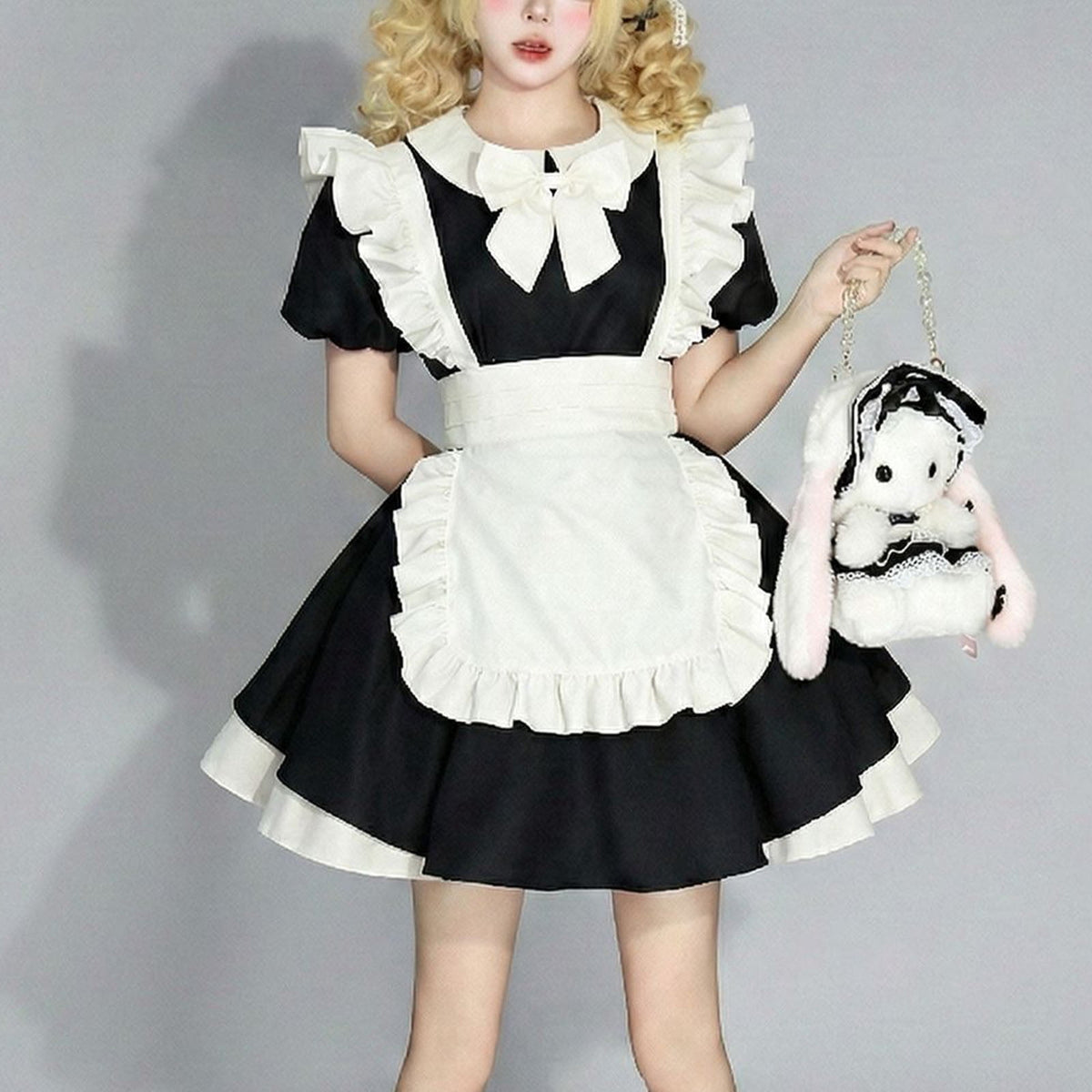thumbnail image 5 of Karymi Sundress Outfit Mini Dress Set, Peter Pan Collar Bow Ruffle Puff Short Sleeve Apron Dress Costume for Party Easter Dresses for Women 2026, 5 of 8