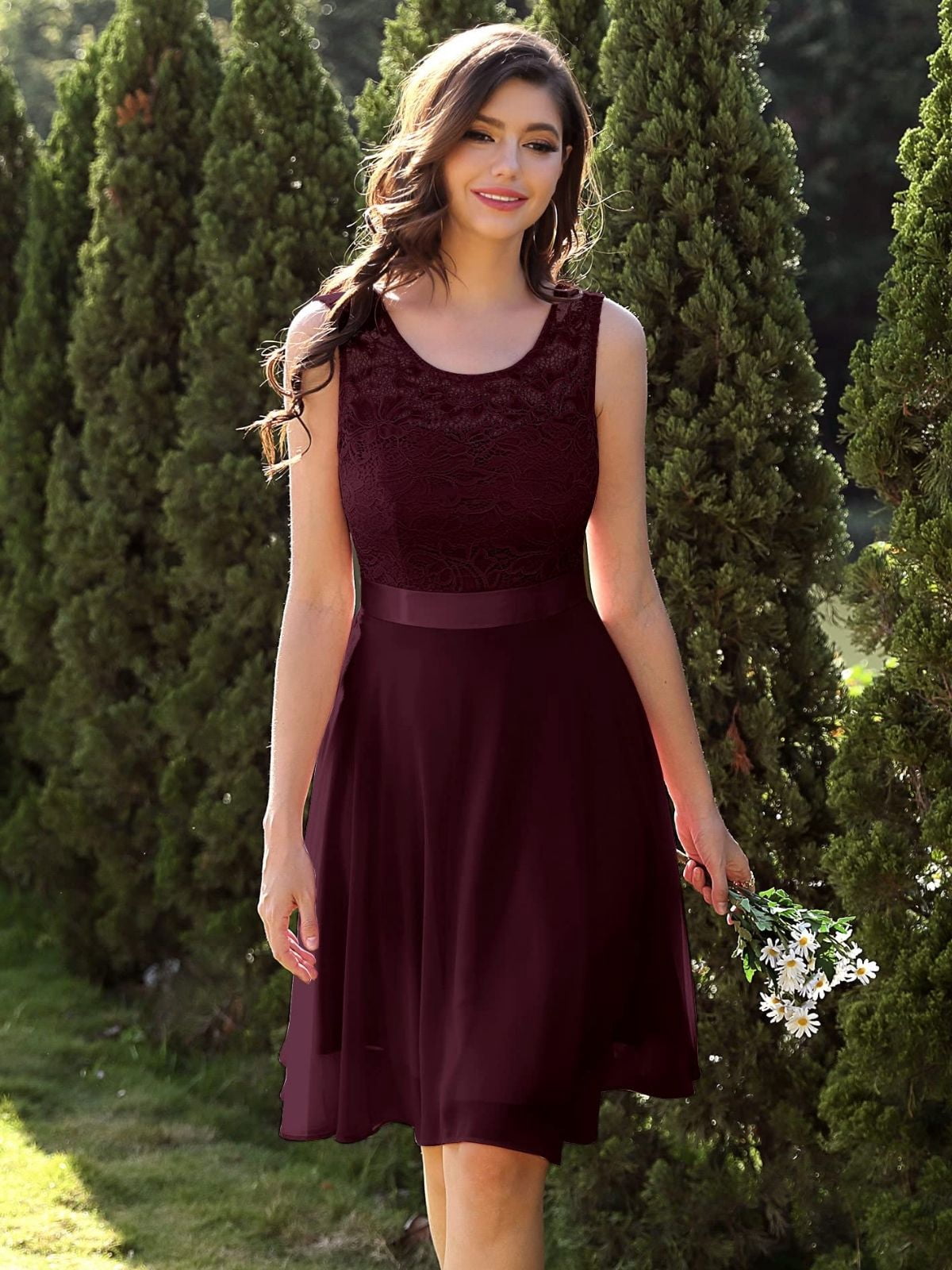 thumbnail image 2 of Dressystar Women Short Floral Lace Bridesmaid Dress Female Knee-Length Swing Party Dress, 2 of 10