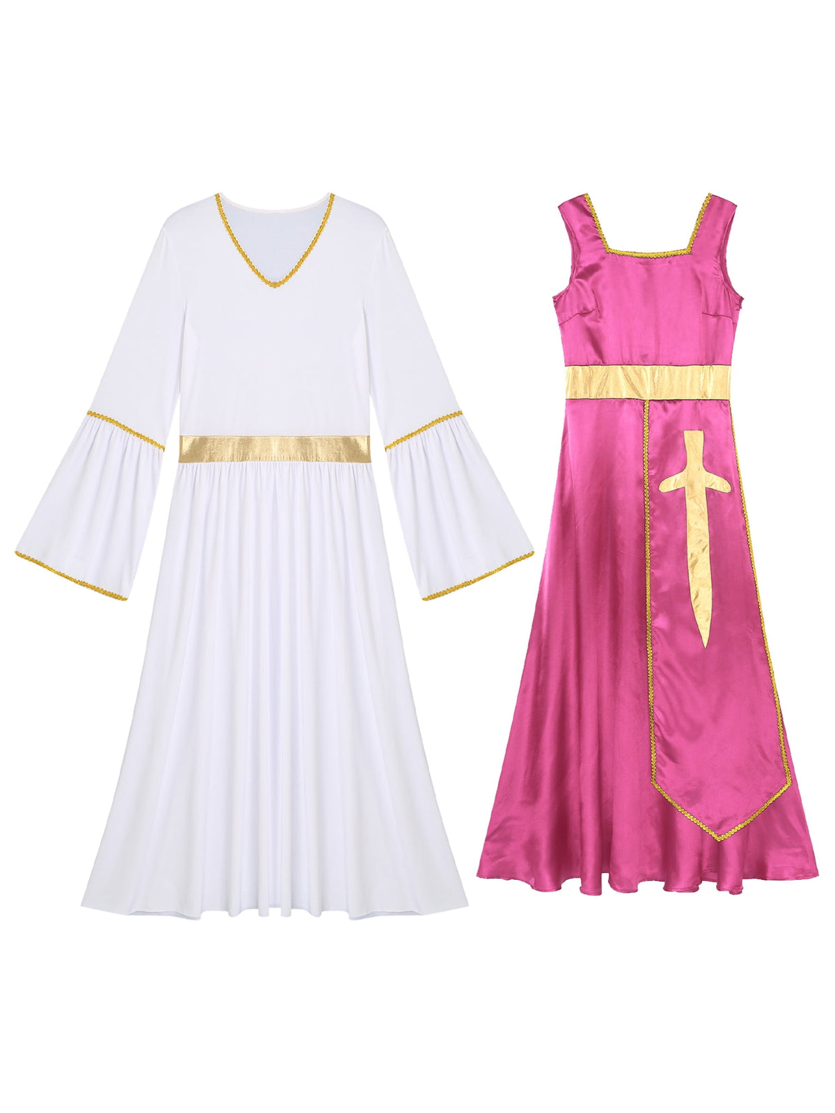 thumbnail image 3 of Doomiva Women Liturgical Praise Dance Tunic Sleeveless Square Neck Overlay Dress (Dress Included) Hot Pink&White XL, 3 of 5