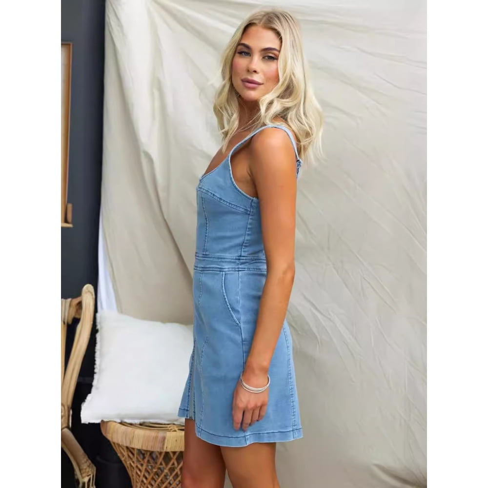 thumbnail image 4 of Spring/Summer Casual Slim Fit Denim Sleeveless Dress for Women, 4 of 5