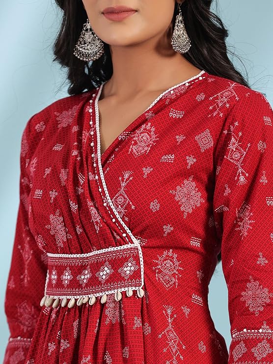 thumbnail image 3 of Juniper Red Geometric Printed Pure Cotton Midi Dress, 3 of 3