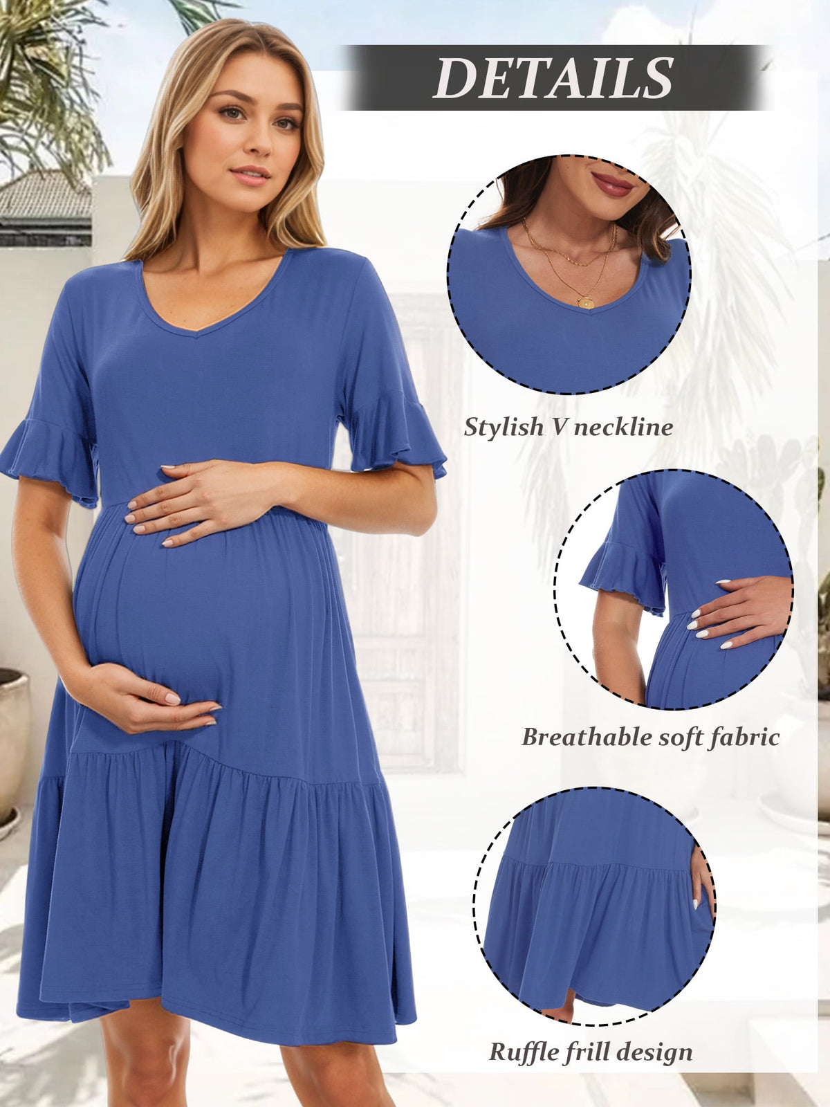 thumbnail image 2 of Women's Summer Maternity Dress Ruffle Short Sleeve Maternity Clothes, 2 of 6