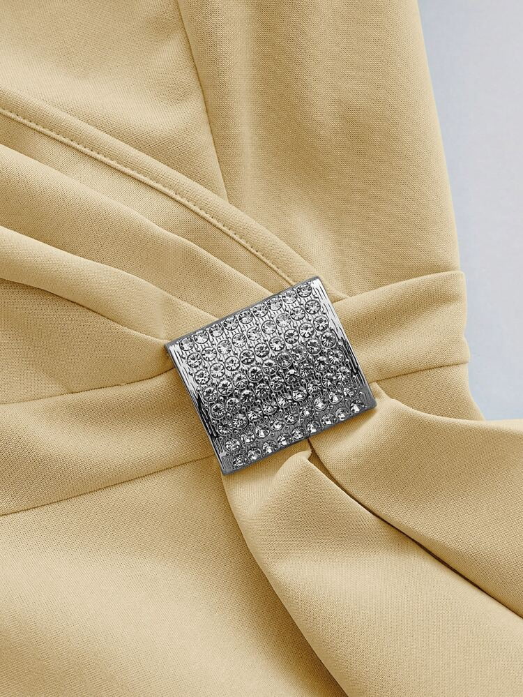 thumbnail image 4 of Apricot Long Dress with Deep V Neck and Crystal Belt, 4 of 6