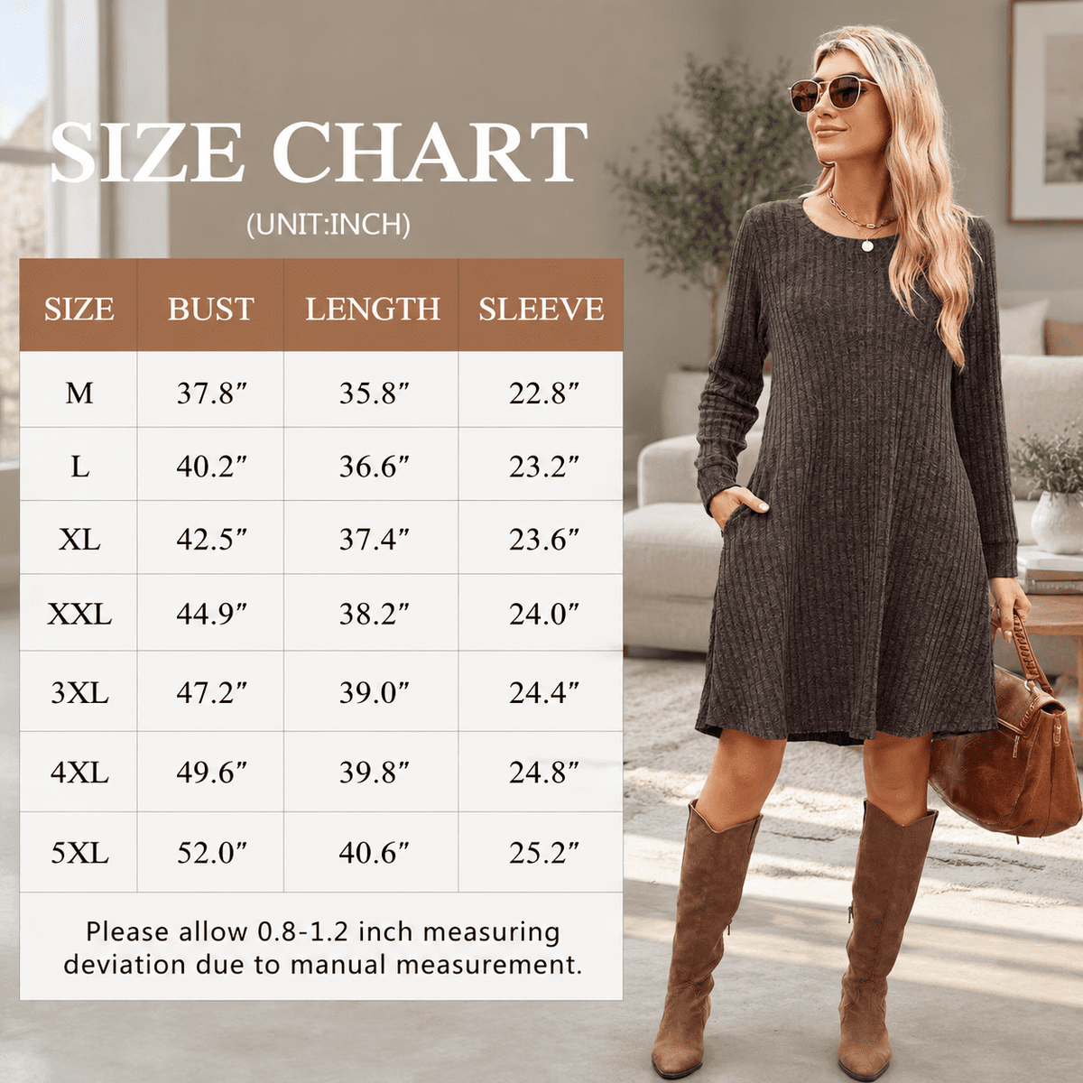 thumbnail image 5 of Plsize Crew Neck Long Sleeveer Dress Fall Winter Outfits, 5 of 6