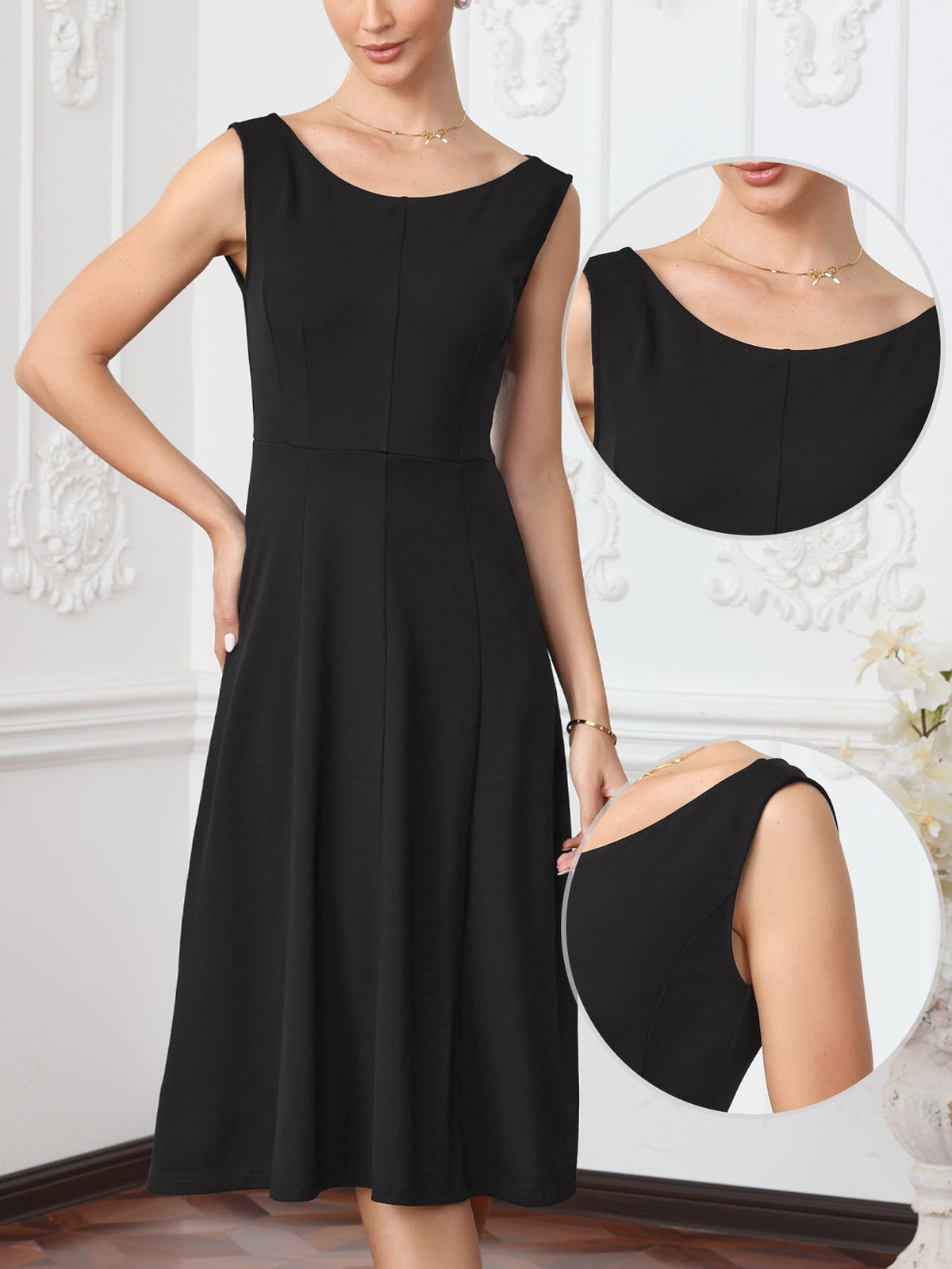 thumbnail image 2 of DARING DIVA Women's Midi Sleeveless Casual Dress for Work Office XS Black, 2 of 6