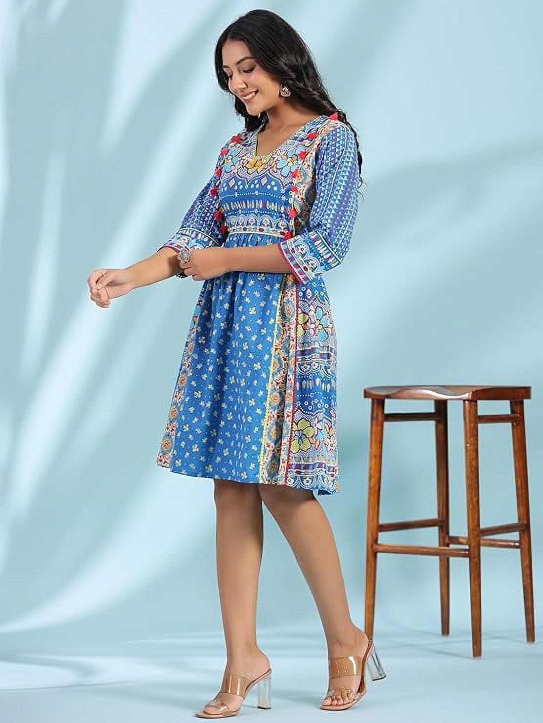 thumbnail image 5 of Juniper Blue Floral Printed Pure Cotton Dress, 5 of 5