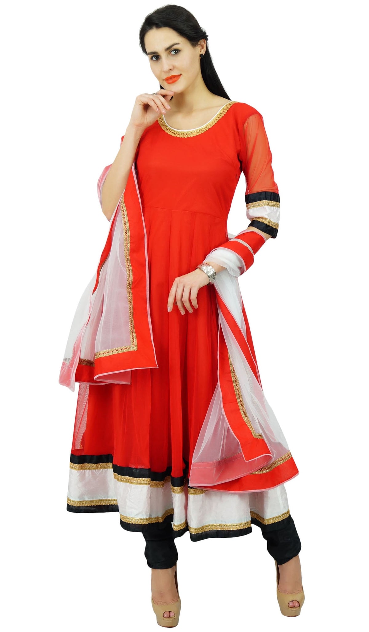 thumbnail image 4 of Atasi Womens Readymade Red Net Salwaar Kameez with Designer Dupatta, 4 of 7