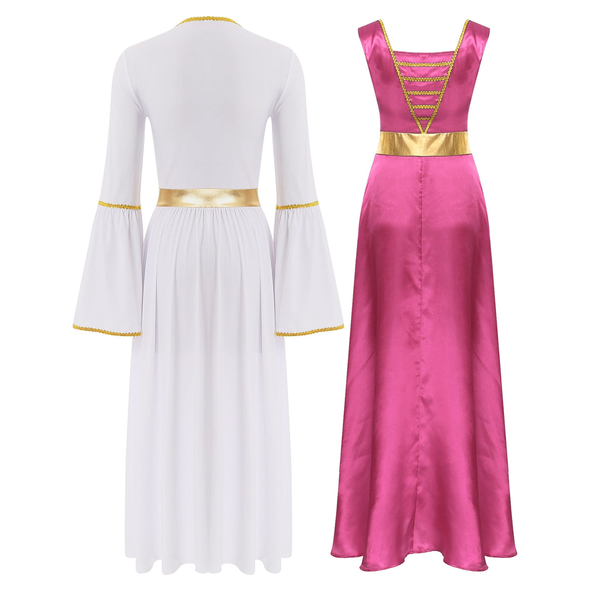 thumbnail image 2 of Doomiva Women Liturgical Praise Dance Tunic Sleeveless Square Neck Overlay Dress (Dress Included) Hot Pink&White XL, 2 of 5