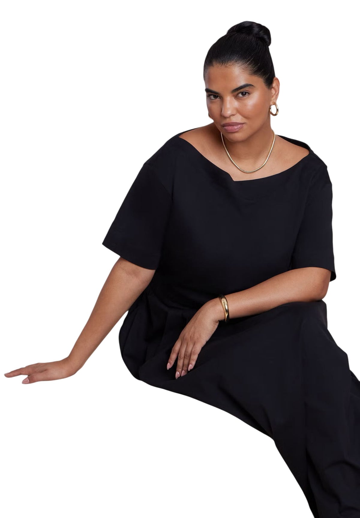 thumbnail image 3 of ELOQUII Women's Plus Size Asymmetrical Neck A-Line Dress, 3 of 5