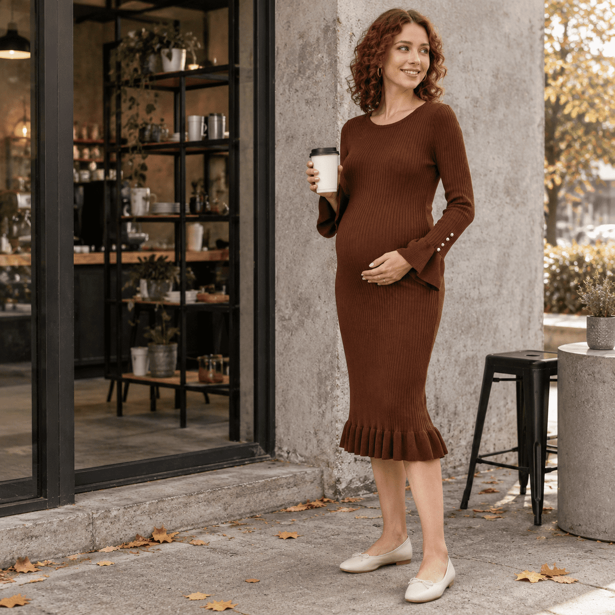 thumbnail image 2 of Maternityer Dress Long Sleeve Ruffle Knit Shower, 2 of 6