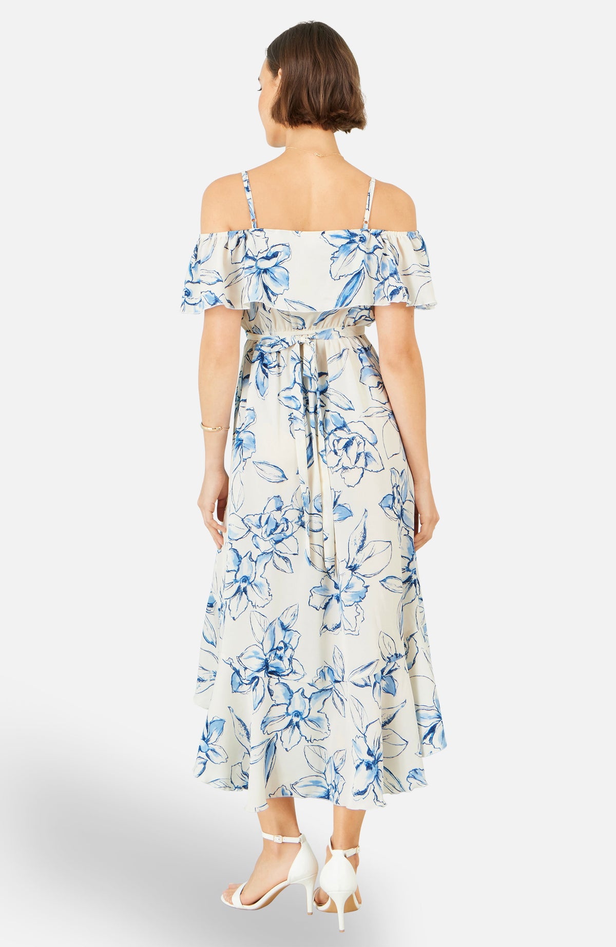 thumbnail image 2 of Yumi Floral Print Bardot Midi Dress - White, 4, 2 of 5