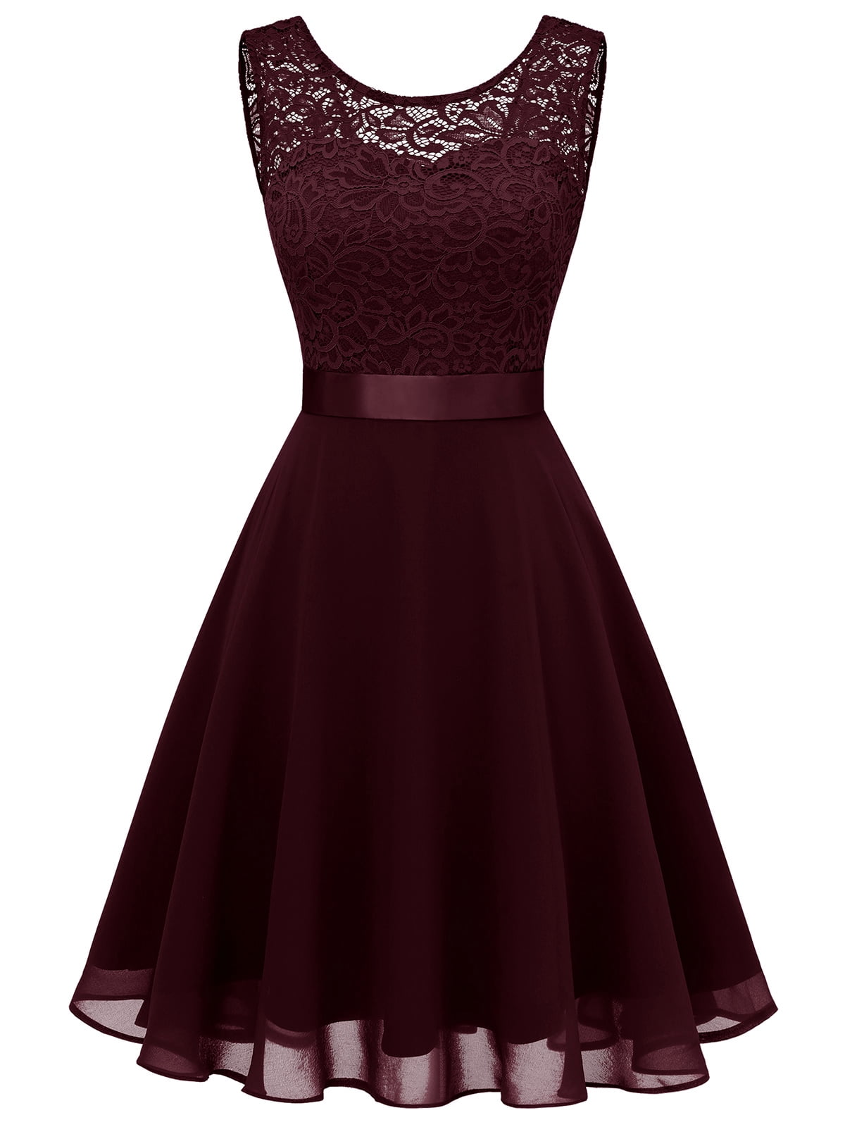 thumbnail image 5 of Dressystar Women Short Floral Lace Bridesmaid Dress Female Knee-Length Swing Party Dress, 5 of 10