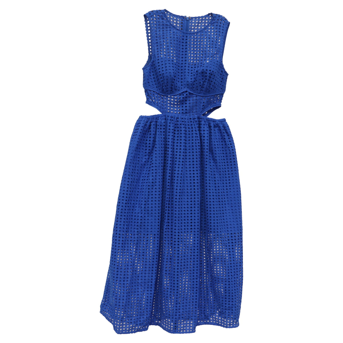 thumbnail image 1 of Pre-Owned Self-Portrait Cutout Broderie Anglaise Midi Dress in Blue Cotton, 1 of 6