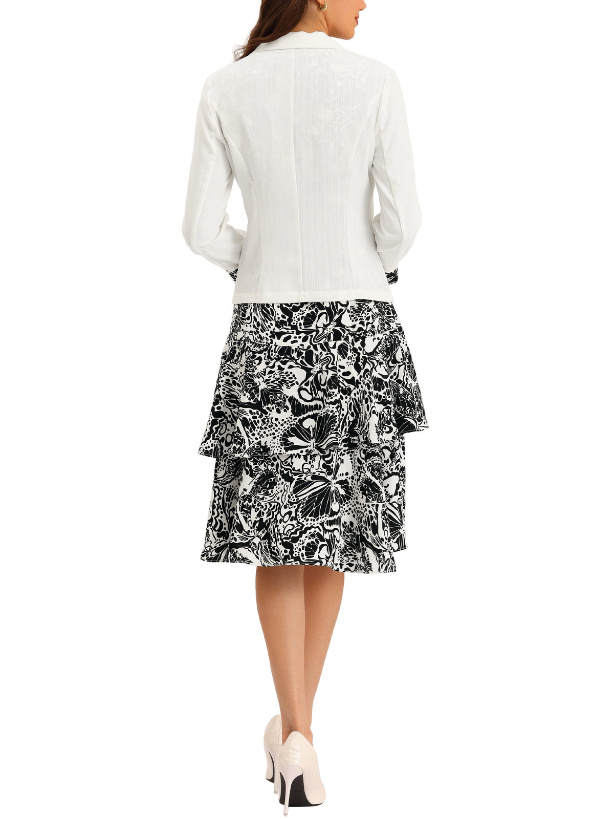 thumbnail image 4 of INSPIRE CHIC Women's 2 Piece Sets Chiffon Floral Sleeveless Dress and Jacket Outfit Sets White Black XS, 4 of 8