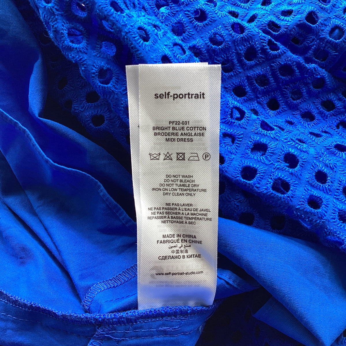 thumbnail image 6 of Pre-Owned Self-Portrait Cutout Broderie Anglaise Midi Dress in Blue Cotton, 6 of 6