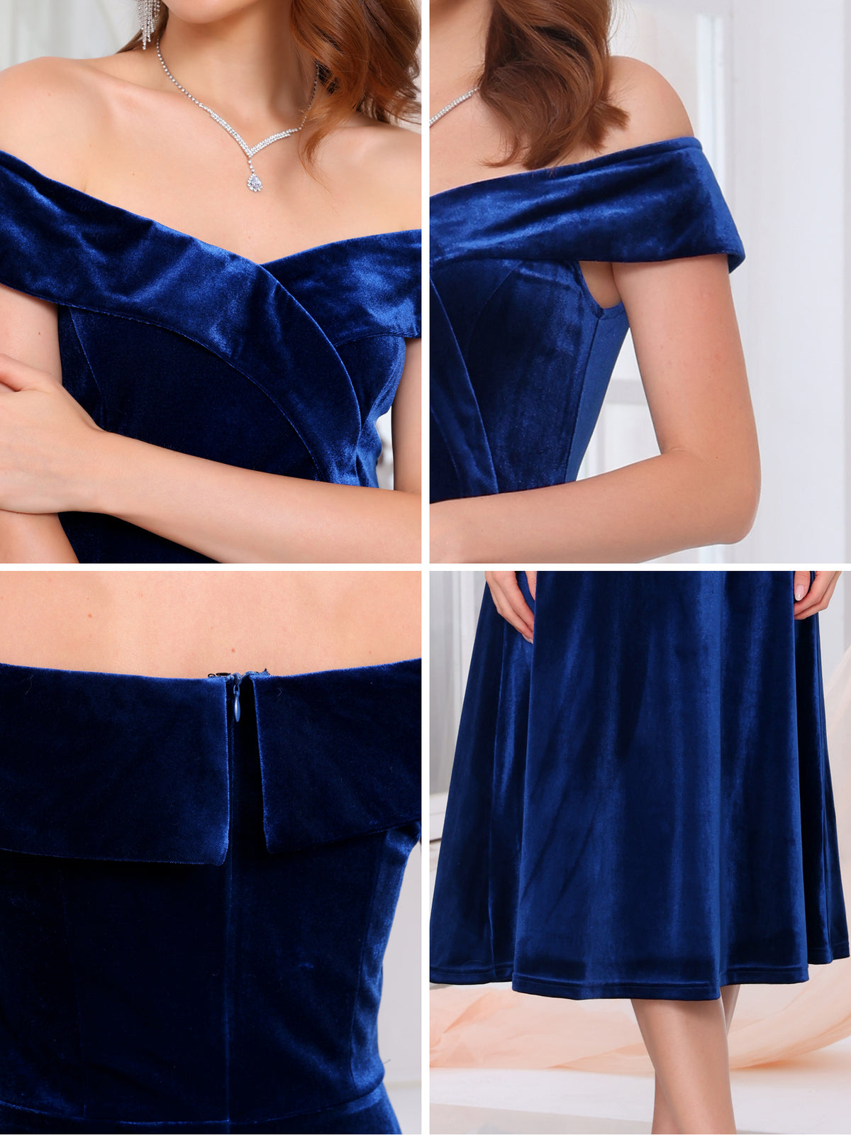 thumbnail image 5 of DARING DIVA Women's Velvet Off the Shoulder Cocktail A-Line Dress XL Royal Blue, 5 of 6