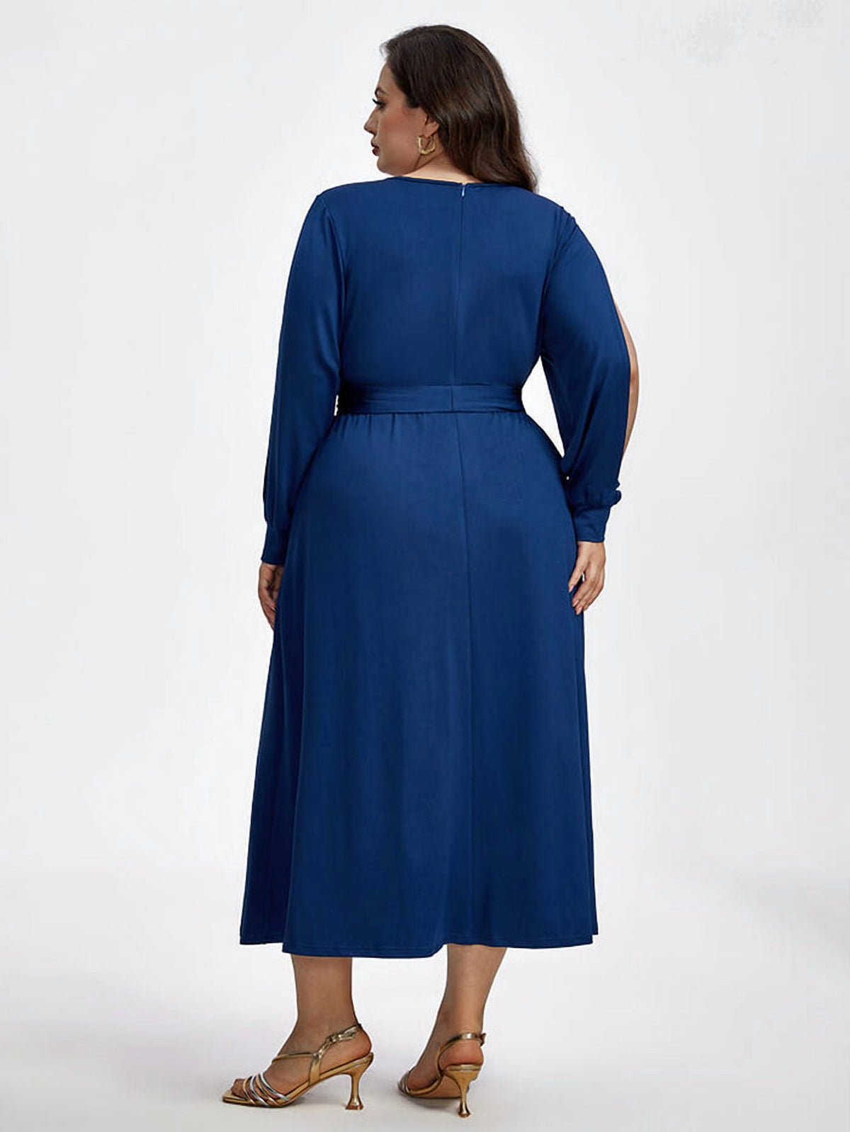 thumbnail image 2 of CurveSoul Plus Size Crisscross V-Neck Hollow Out Lantern Sleeve Pocket Tie Front Maxi Dress, 2 of 6