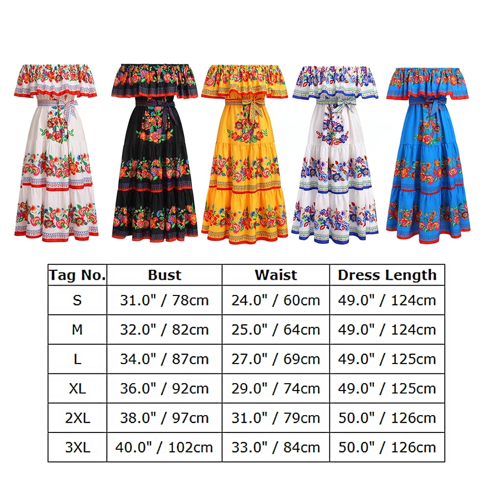 thumbnail image 4 of IBTOM CASTLE Women's Mexican Dress Floral Print Smocked Traditional Wear Off Shoulder Beach Holiday Party Long Maxi Dresses L Black, 4 of 8