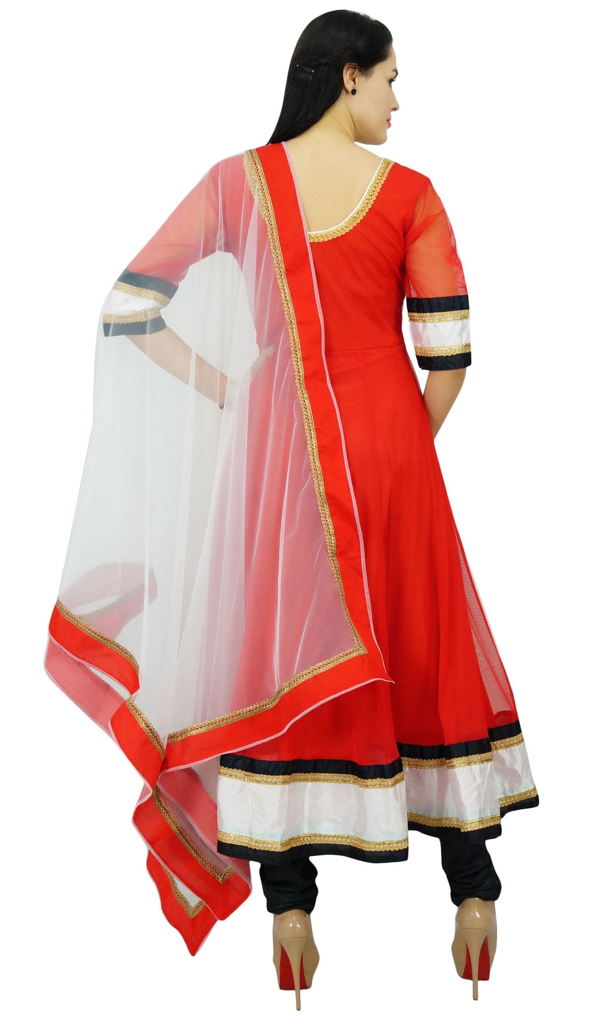 thumbnail image 3 of Atasi Womens Readymade Red Net Salwaar Kameez with Designer Dupatta, 3 of 7