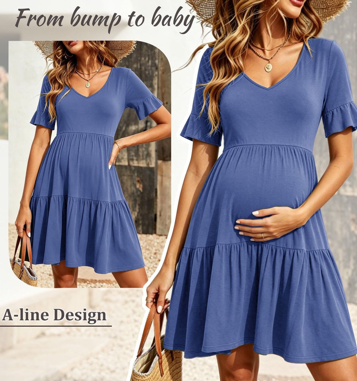 thumbnail image 3 of Women's Summer Maternity Dress Ruffle Short Sleeve Maternity Clothes, 3 of 6