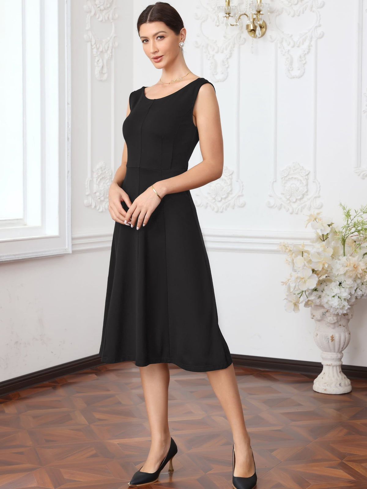 thumbnail image 4 of DARING DIVA Women's Midi Sleeveless Casual Dress for Work Office XS Black, 4 of 6