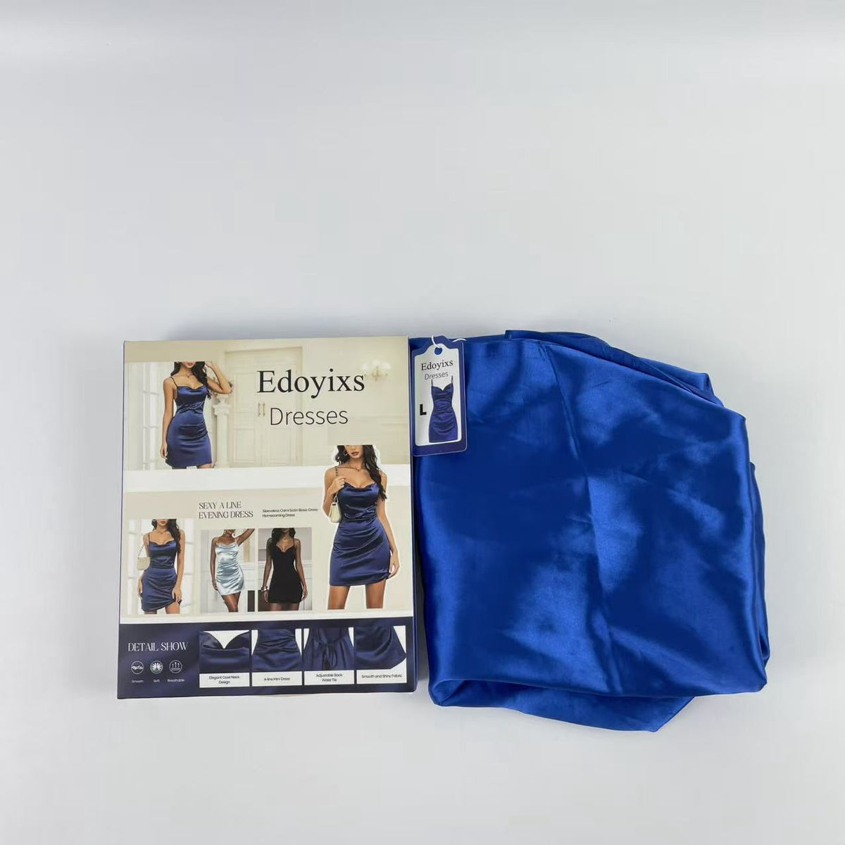 thumbnail image 5 of Edoyixs Dresses,Women's Satin Sleeveless Spaghetti Strap Mini Dress Sexy Slip Cowl Neck Silky Cocktail Party Dresses（L）, 5 of 11