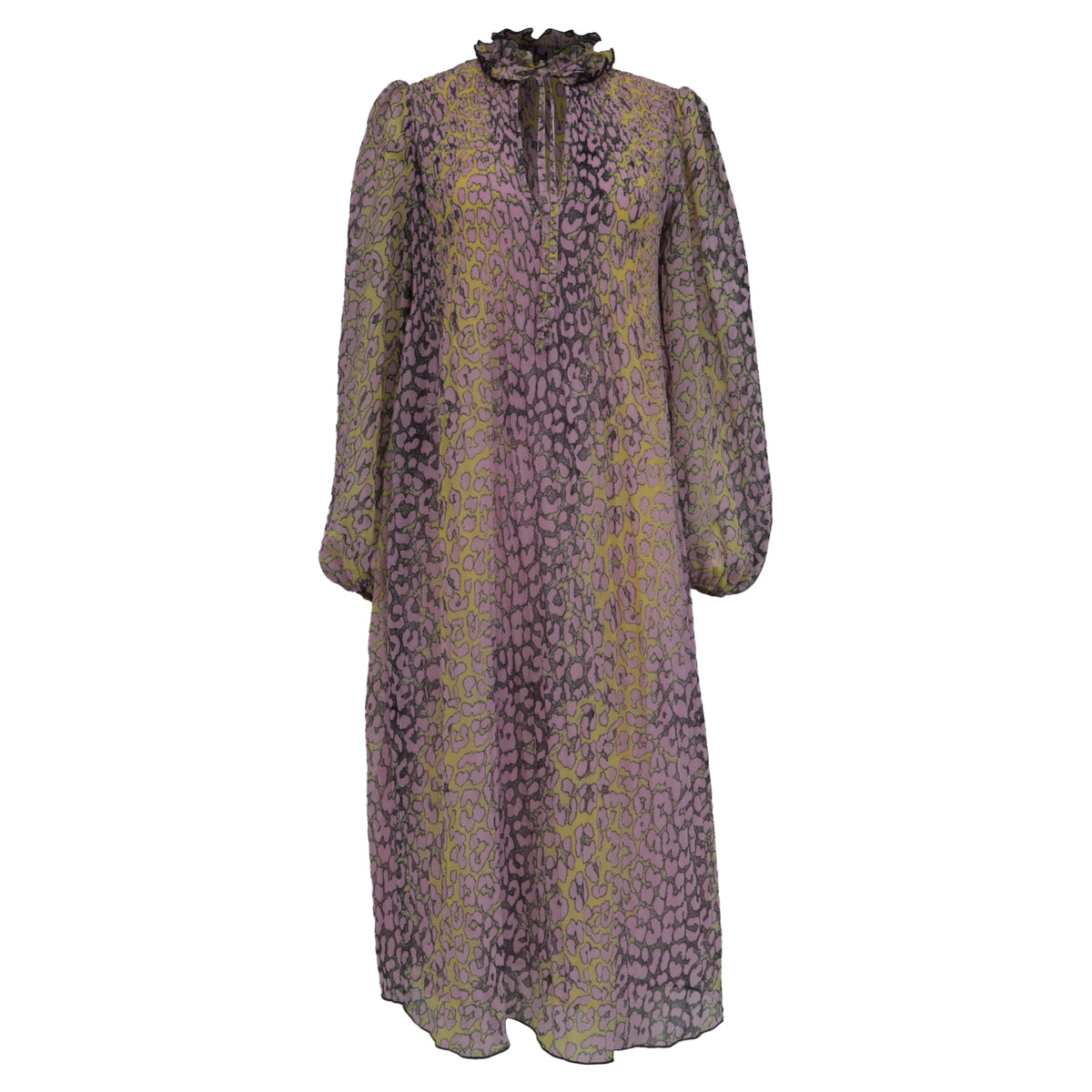 thumbnail image 1 of Pre-Owned Ganni Leopard-Print Midi Dress in Multicolor Polyester, 1 of 6