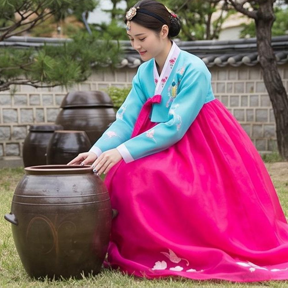 thumbnail image 6 of Slccxzc Women's Traditional Korean Hanbok Dress, Floral Embroidery Palace Wedding Accessories, 6 of 7
