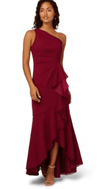 thumbnail image 1 of Adrianna Papell Women's Crepe One Shoulder Ruffle Gown, 14, 1 of 3