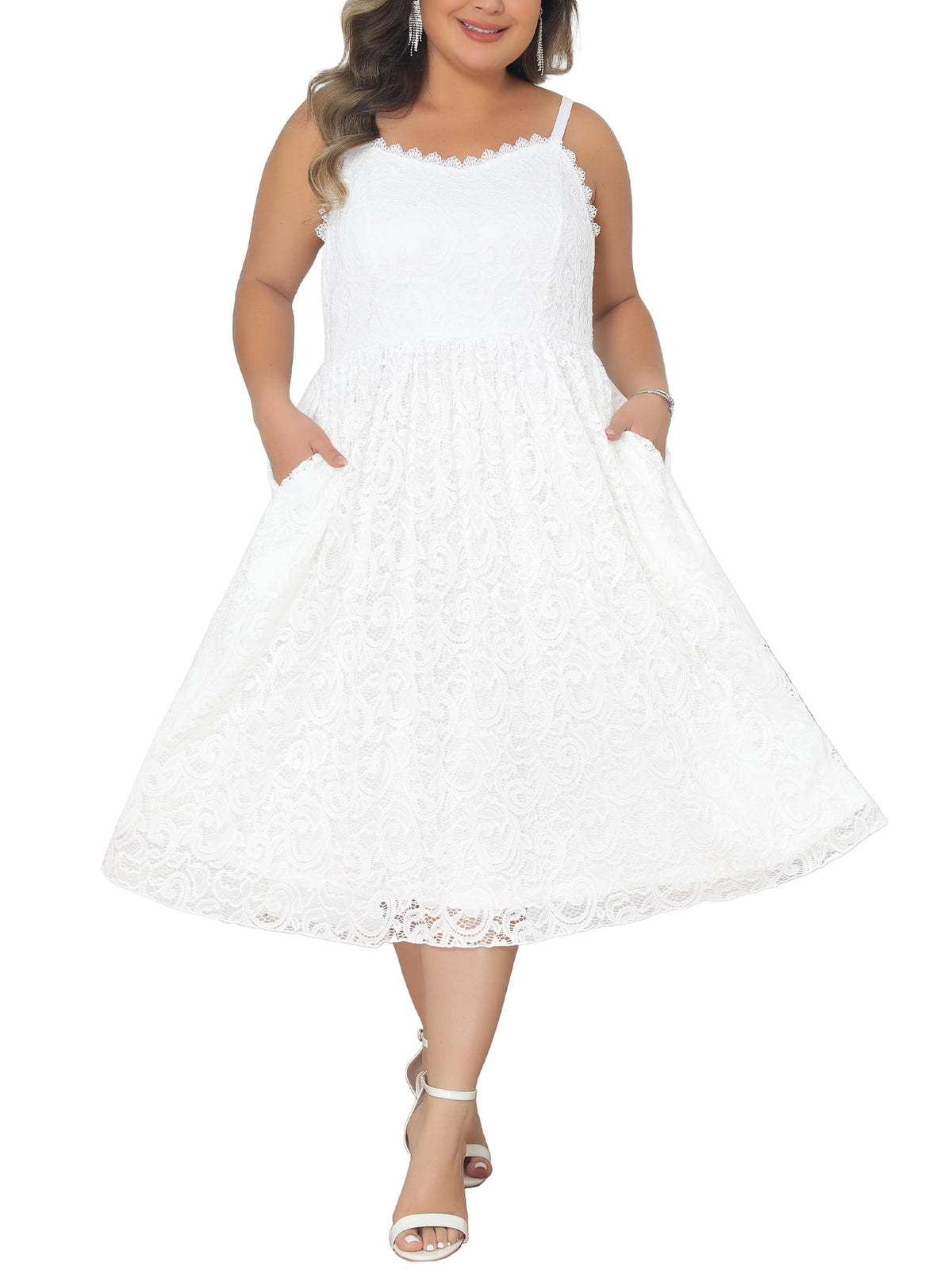thumbnail image 1 of Agnes Orinda Women's Plus Size Easter Wedding Dress Lace Floral Shoulder Straps Back Zipper Overlay Swing Formal Evening Gowns Cocktail Party Long Dresses 1X White, 1 of 7