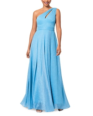thumbnail image 1 of Aqua TURQUOISE Women's One Shoulder Crinkled Metallic Gown, US 8, 1 of 1