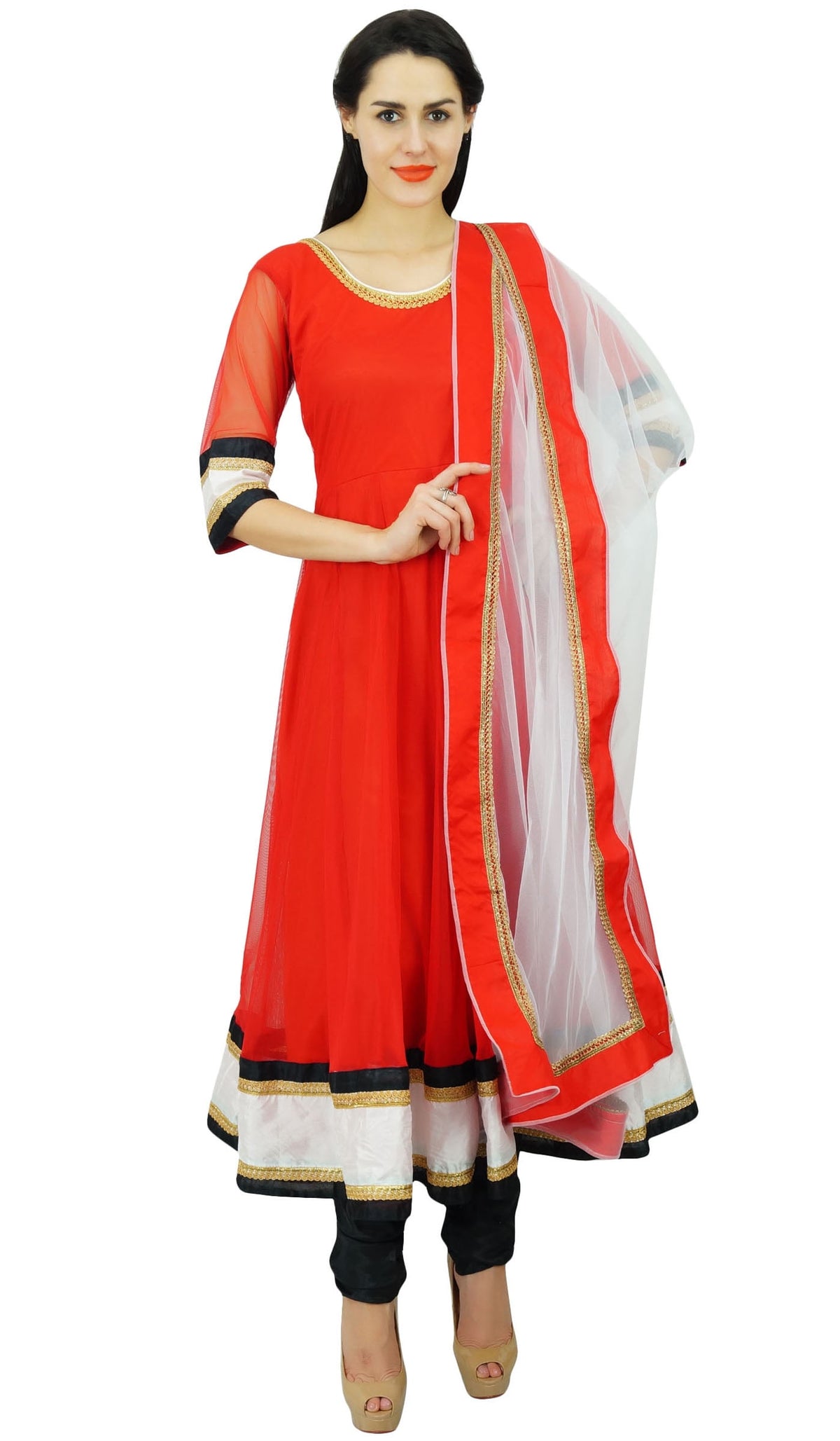 thumbnail image 1 of Atasi Womens Readymade Red Net Salwaar Kameez with Designer Dupatta, 1 of 7