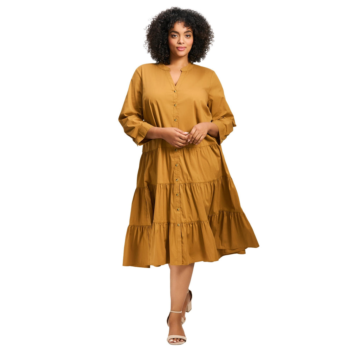 thumbnail image 1 of Avenue Women's Plus Size Avery Cotton Poplin Button Dress, 1 of 2